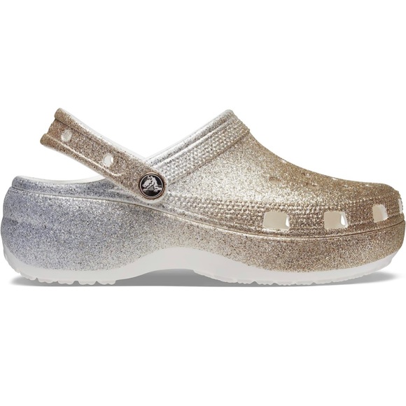 Crocs Classic Platform Ombre Glitter Women's Clogs Gold Silver White - Picture 3 of 6